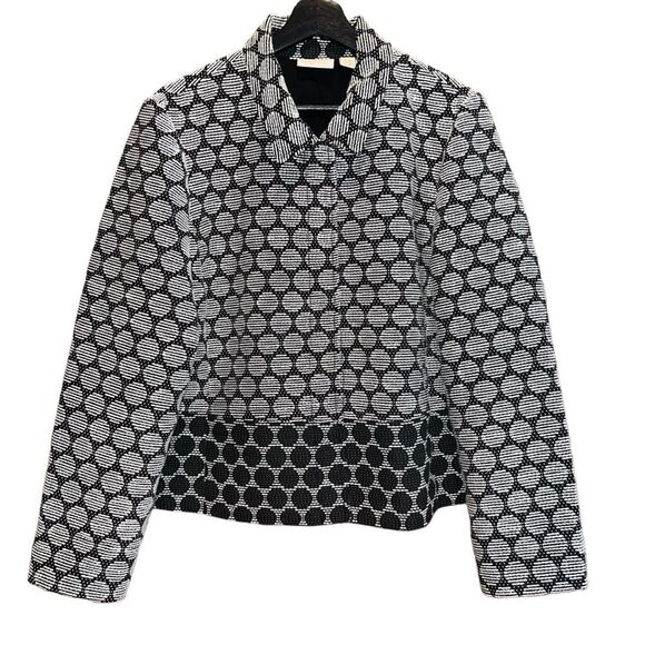 Chicos Jacket Womens Size 2 (US L/12) Black White Print‎ Lined Full Zip Pockets - Picture 1 of 12